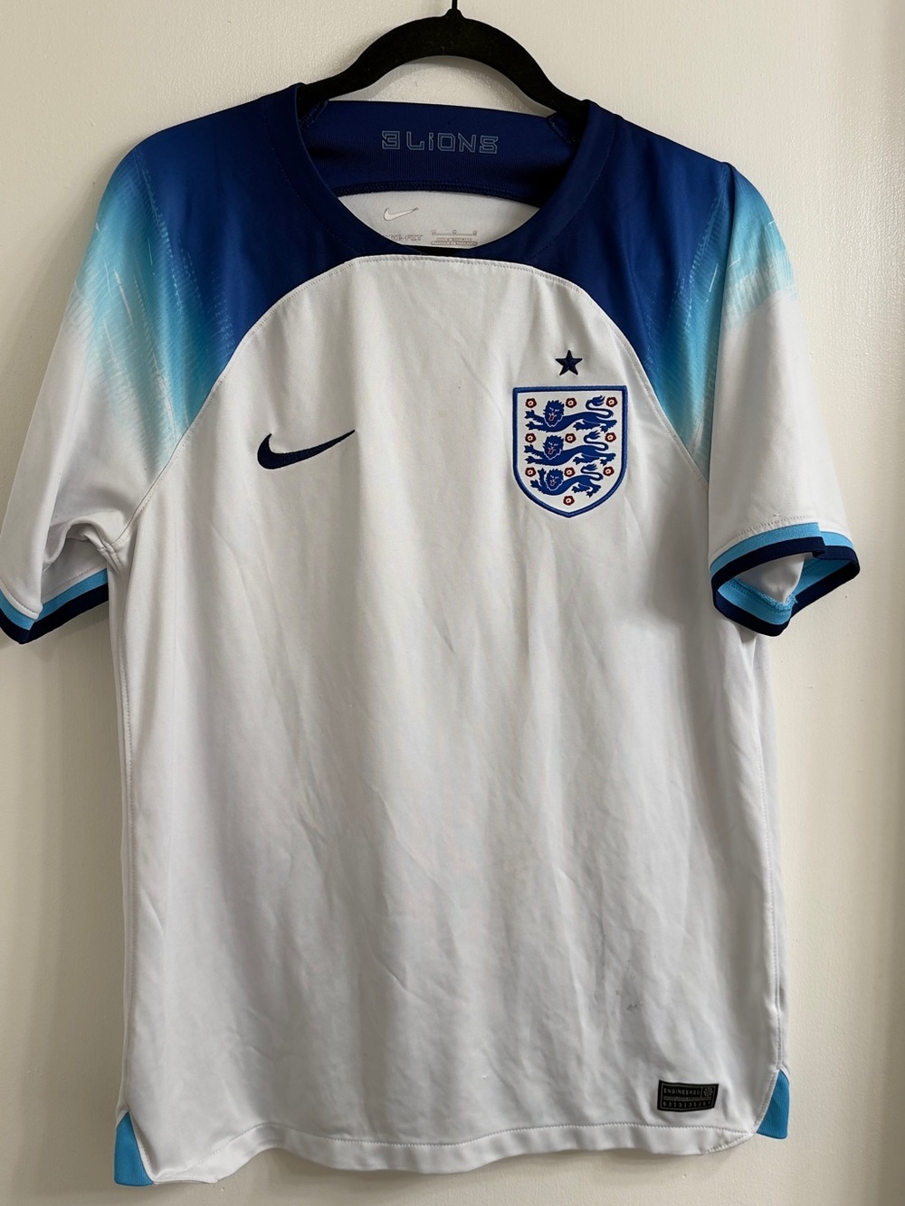 Nike England White and Blue Gradient Football Jersey
